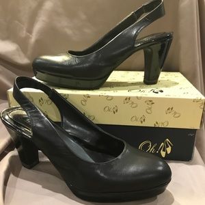 Black leather slingback comfort heels-Size 9